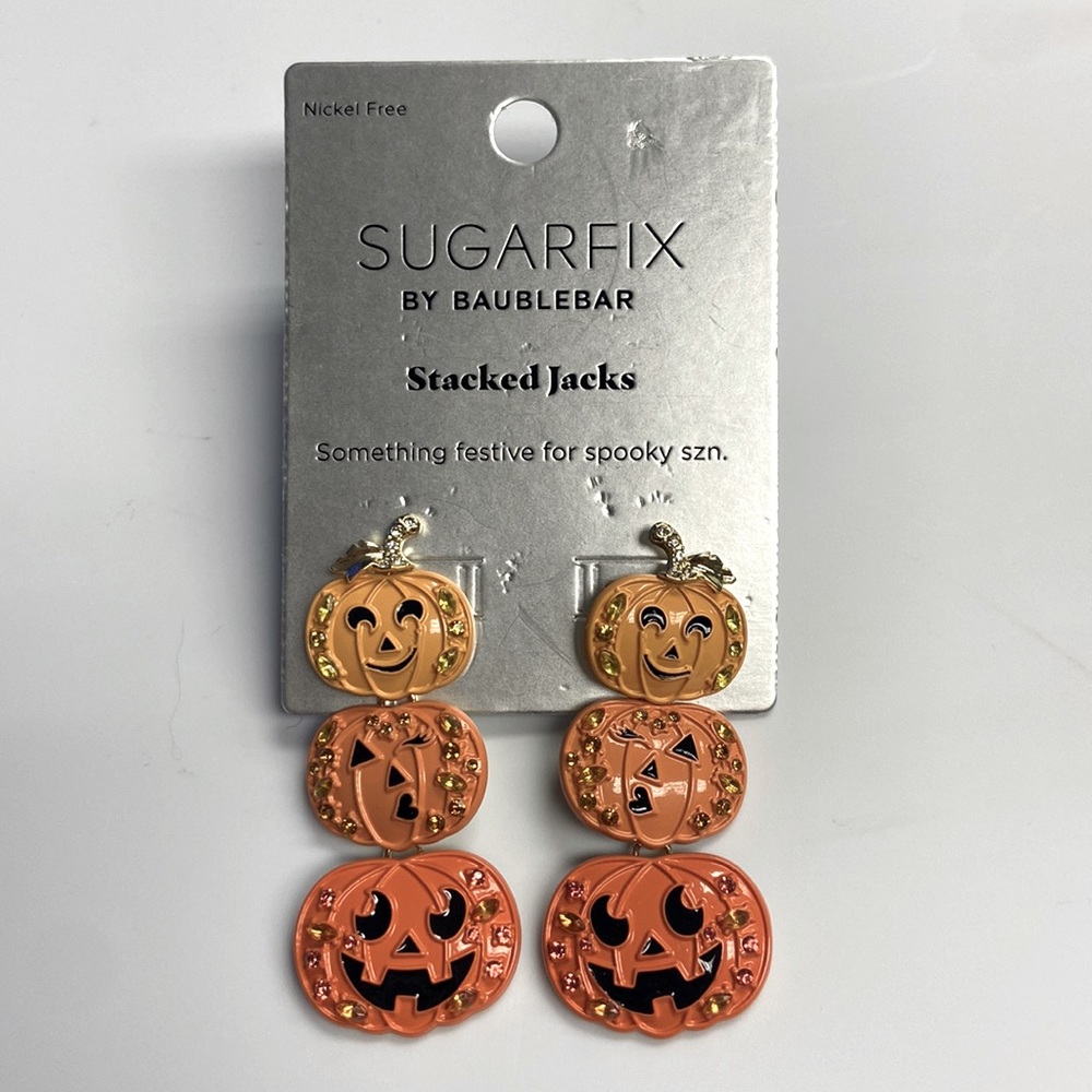 NEW BaubleBar Halloween jack-o-lantern pumpkin fall 3D earrings